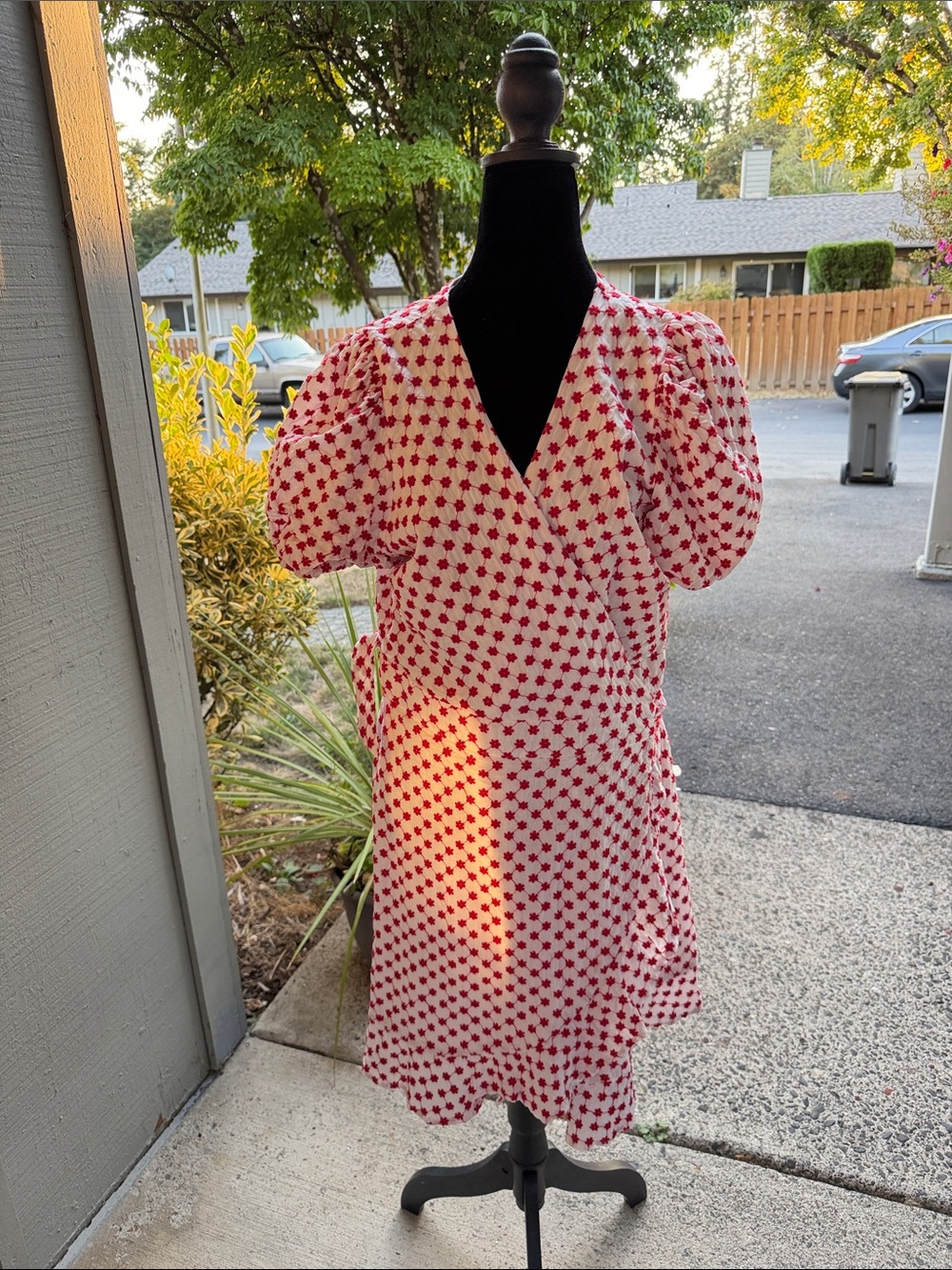 Draper James Red & White Floral Wrap Midi Dress